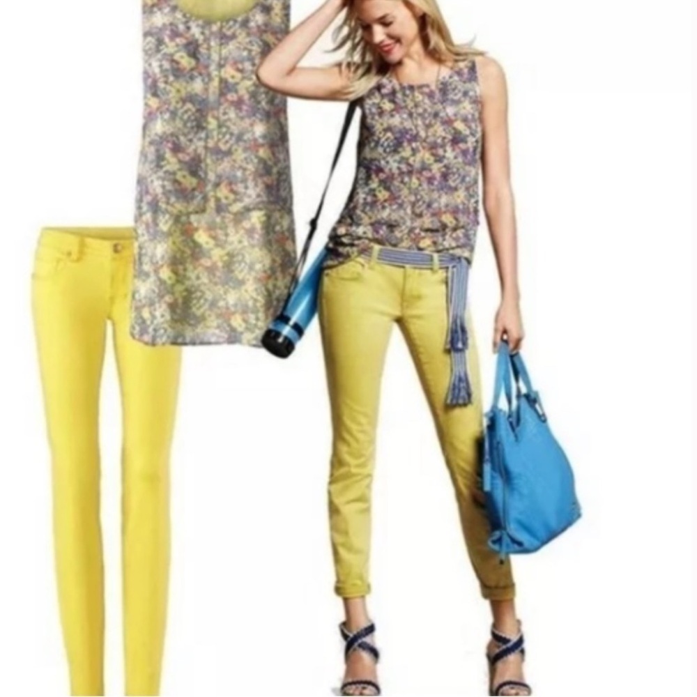 CAbi Positano Floral Sleeveless Top yellow watercolor small blouse shirt casual - Picture 3 of 5